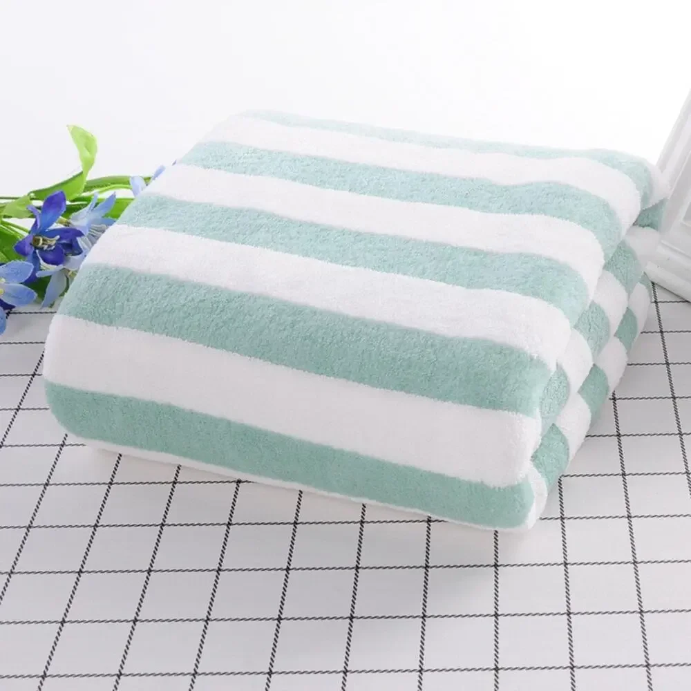 NEW Green White Striped Plush Bath Towel Soft Cozy Spa Beach Pool Oversized